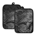 Monochrome Dinosaur Fossil Print Pot Holders With Pocket