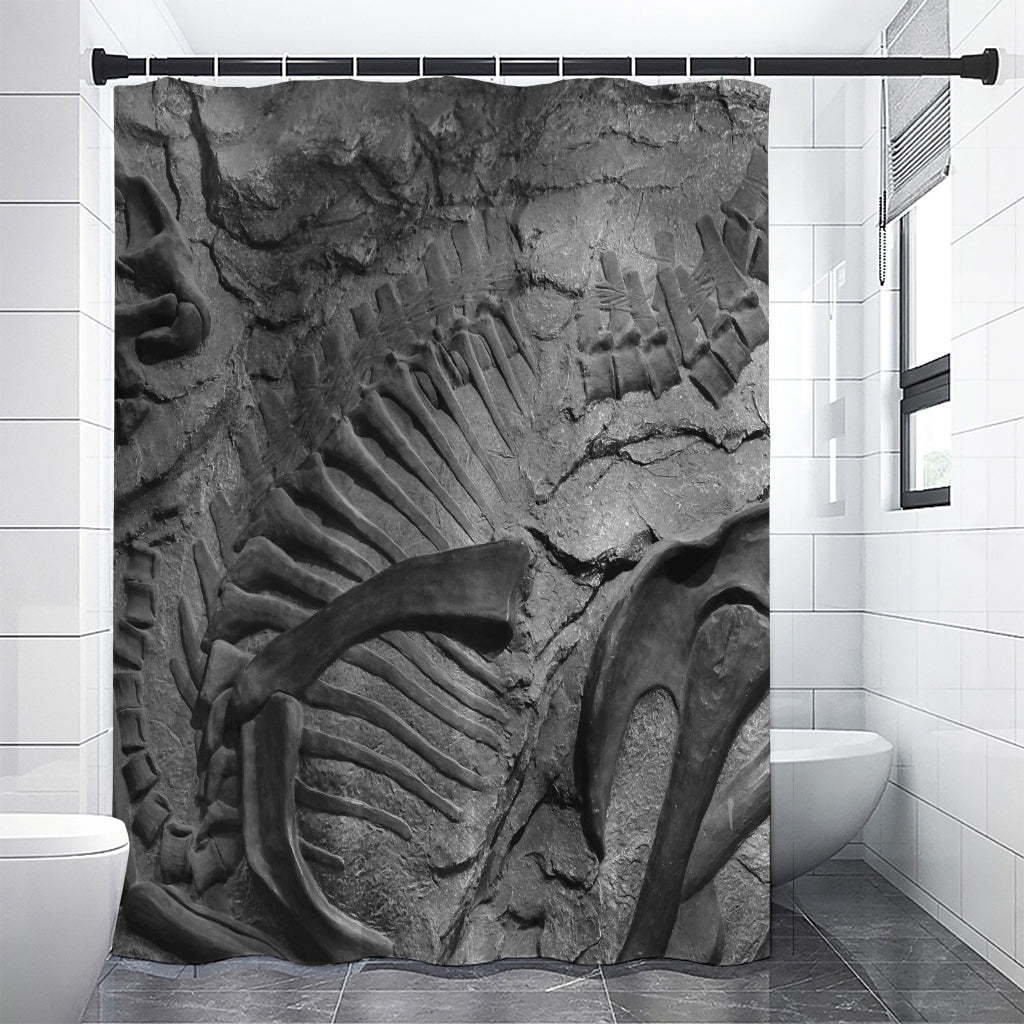 Monochrome Dinosaur Fossil Print Premium Shower Curtain