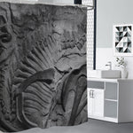 Monochrome Dinosaur Fossil Print Premium Shower Curtain