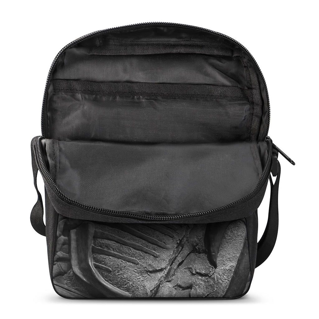 Monochrome Dinosaur Fossil Print Rectangular Crossbody Bag