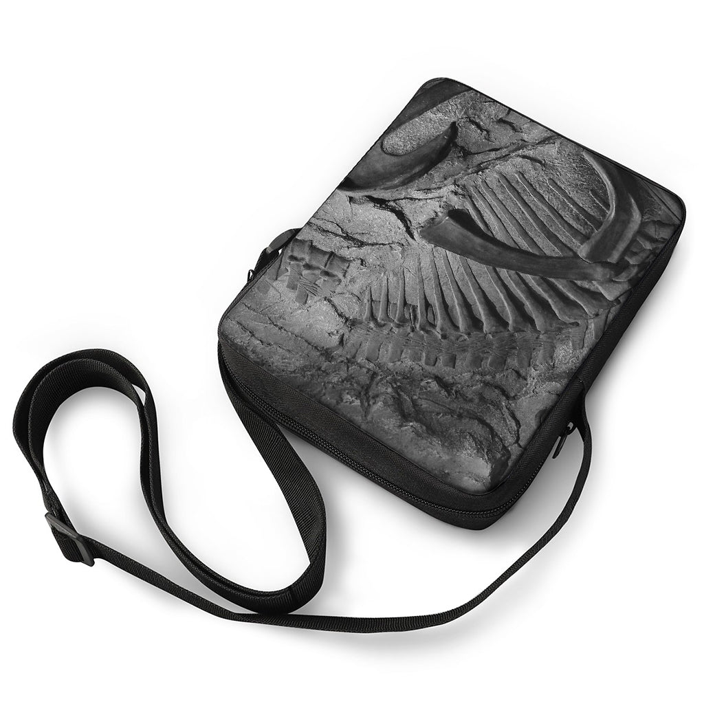 Monochrome Dinosaur Fossil Print Rectangular Crossbody Bag