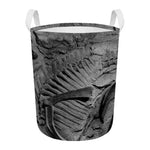Monochrome Dinosaur Fossil Print Round Laundry Basket