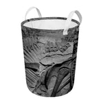 Monochrome Dinosaur Fossil Print Round Laundry Basket