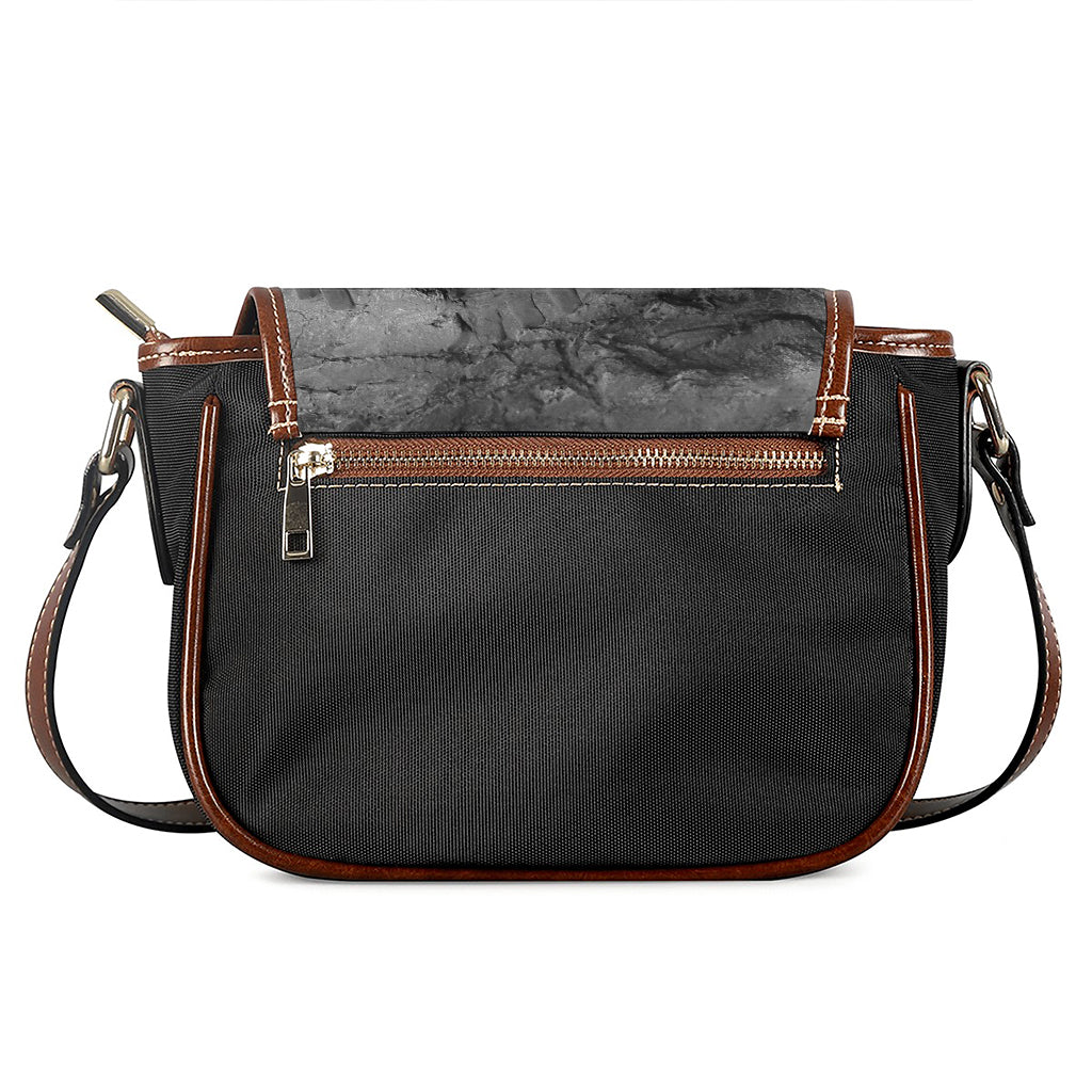Monochrome Dinosaur Fossil Print Saddle Bag