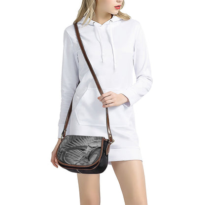 Monochrome Dinosaur Fossil Print Saddle Bag