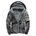 Monochrome Dinosaur Fossil Print Sherpa Lined Zip Up Hoodie