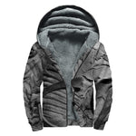 Monochrome Dinosaur Fossil Print Sherpa Lined Zip Up Hoodie