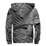 Monochrome Dinosaur Fossil Print Sherpa Lined Zip Up Hoodie