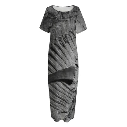 Monochrome Dinosaur Fossil Print Short Sleeve Long Nightdress