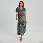 Monochrome Dinosaur Fossil Print Short Sleeve Maxi Dress