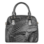 Monochrome Dinosaur Fossil Print Shoulder Handbag