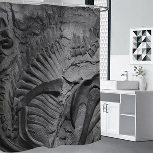 Monochrome Dinosaur Fossil Print Shower Curtain