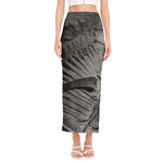 Monochrome Dinosaur Fossil Print Side Slit Maxi Skirt