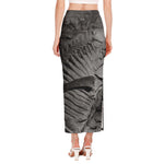 Monochrome Dinosaur Fossil Print Side Slit Maxi Skirt