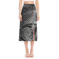 Monochrome Dinosaur Fossil Print Side Slit Midi Skirt