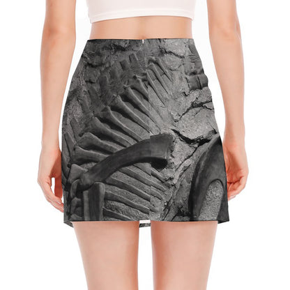 Monochrome Dinosaur Fossil Print Side Slit Mini Skirt