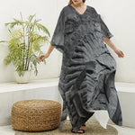 Monochrome Dinosaur Fossil Print Silk V-Neck Kaftan Dress