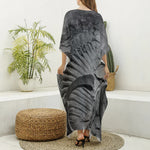 Monochrome Dinosaur Fossil Print Silk V-Neck Kaftan Dress