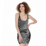 Monochrome Dinosaur Fossil Print Sleeveless Bodycon Dress