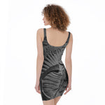 Monochrome Dinosaur Fossil Print Sleeveless Bodycon Dress