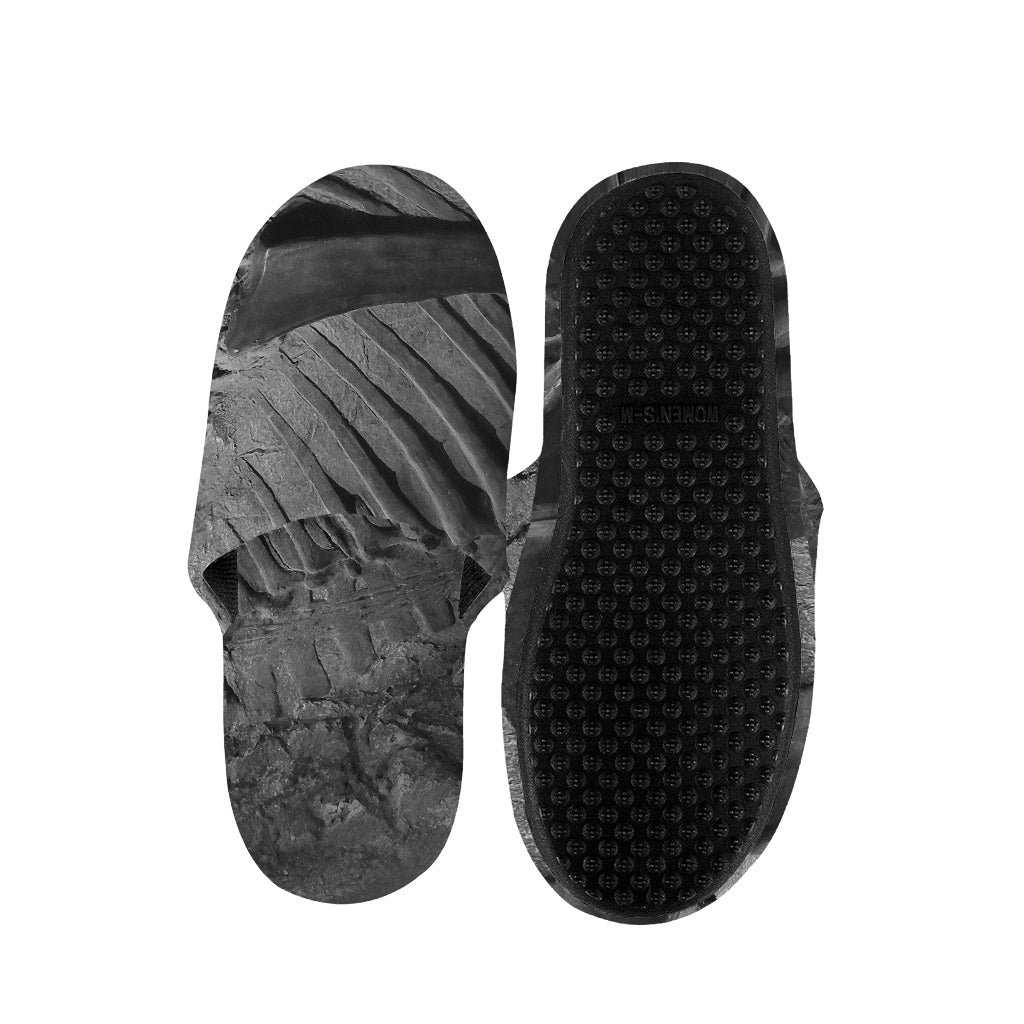 Monochrome Dinosaur Fossil Print Slippers