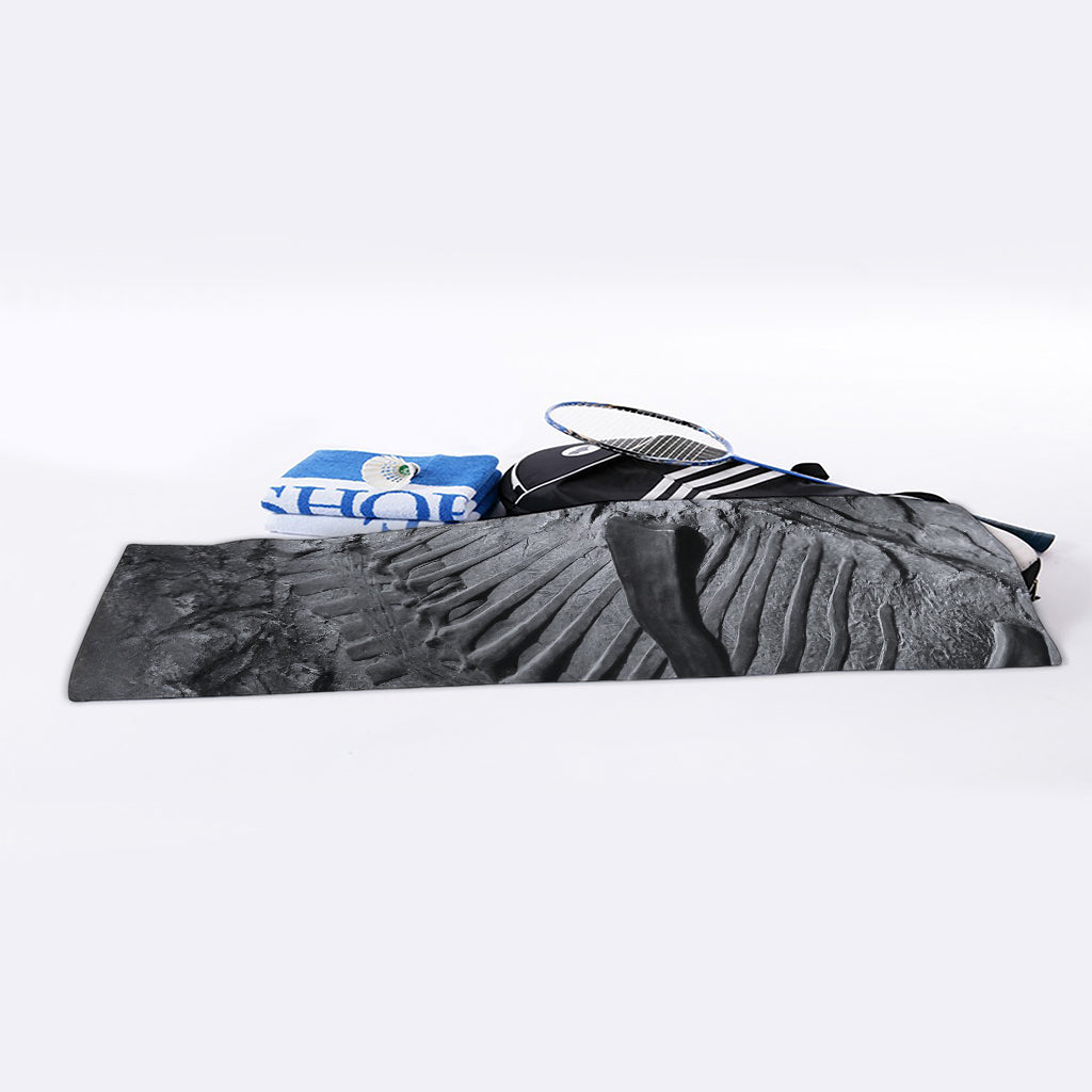 Monochrome Dinosaur Fossil Print Sports Towel