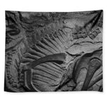 Monochrome Dinosaur Fossil Print Tapestry