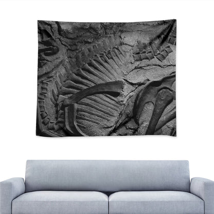 Monochrome Dinosaur Fossil Print Tapestry