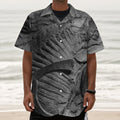 Monochrome Dinosaur Fossil Print Textured Short Sleeve Shirt