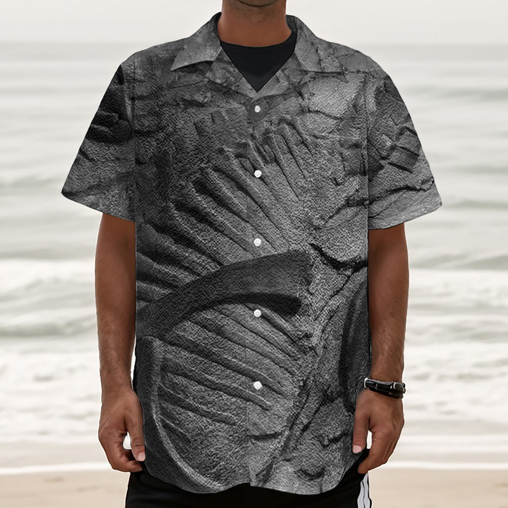 Monochrome Dinosaur Fossil Print Textured Short Sleeve Shirt