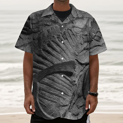 Monochrome Dinosaur Fossil Print Textured Short Sleeve Shirt