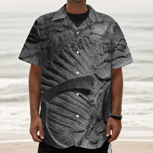 Monochrome Dinosaur Fossil Print Textured Short Sleeve Shirt