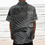Monochrome Dinosaur Fossil Print Textured Short Sleeve Shirt