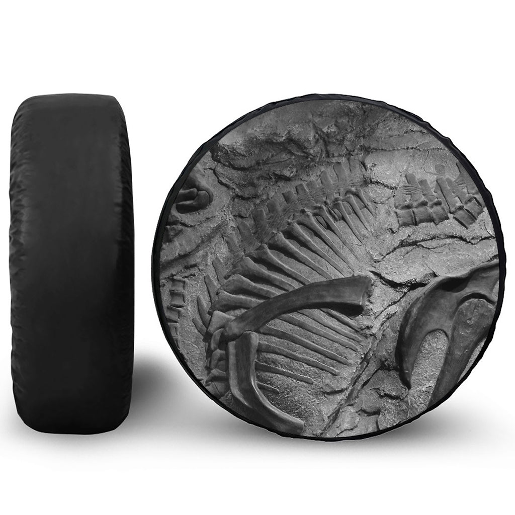 Monochrome Dinosaur Fossil Print Tire Cover