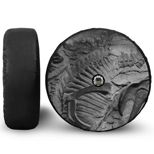 Monochrome Dinosaur Fossil Print Tire Cover With Camera Hole