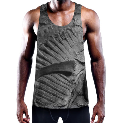 Monochrome Dinosaur Fossil Print Training Tank Top