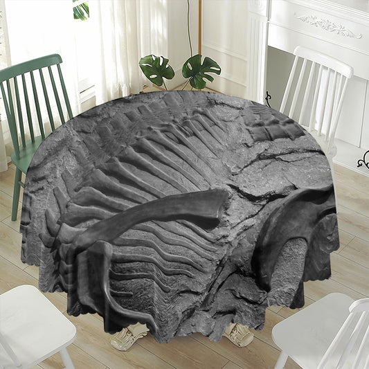 Monochrome Dinosaur Fossil Print Waterproof Round Tablecloth
