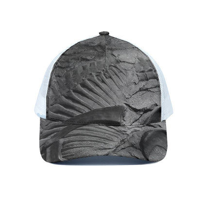 Monochrome Dinosaur Fossil Print White Mesh Trucker Cap
