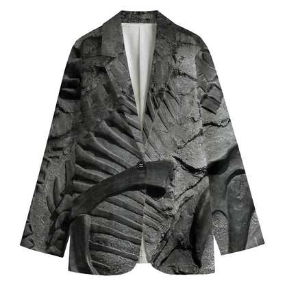 Monochrome Dinosaur Fossil Print Women's Blazer