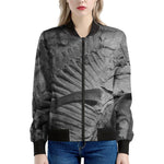 Monochrome Dinosaur Fossil Print Women's Bomber Jacket