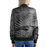 Monochrome Dinosaur Fossil Print Women's Bomber Jacket
