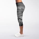 Monochrome Dinosaur Fossil Print Women's Capri Leggings