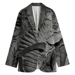 Monochrome Dinosaur Fossil Print Women's Cotton Blazer