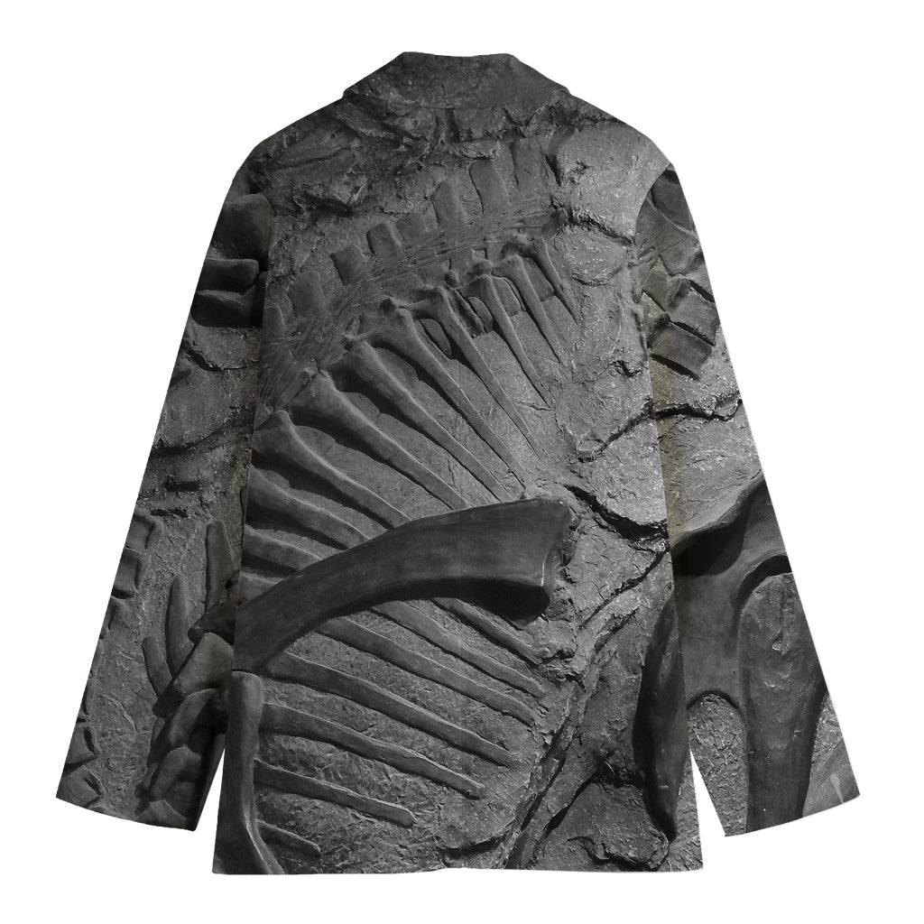 Monochrome Dinosaur Fossil Print Women's Cotton Blazer