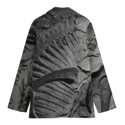 Monochrome Dinosaur Fossil Print Women's Cotton Blazer
