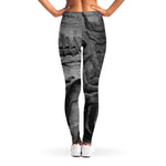 Monochrome Dinosaur Fossil Print Women's Leggings