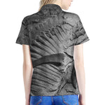 Monochrome Dinosaur Fossil Print Women's Polo Shirt