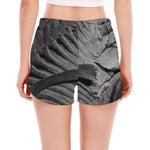 Monochrome Dinosaur Fossil Print Women's Split Running Shorts