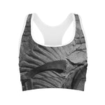 Monochrome Dinosaur Fossil Print Women's Sports Bra