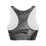 Monochrome Dinosaur Fossil Print Women's Sports Bra